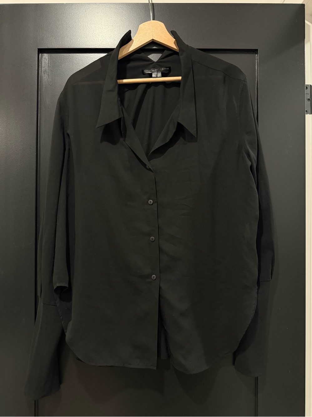 Theyskens' Theory Black Silk Button-Up Blouse